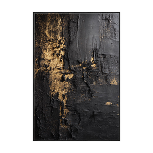 Modern Black and Gold Abstract Textured Wall Art, Thick Impasto Dark Luxury Canvas Painting, Heavy Knife Marks Bold Gold Accent Details Monochrome Rich Tone Artwork for Living Room Bedroom Office Dining Room Hallway