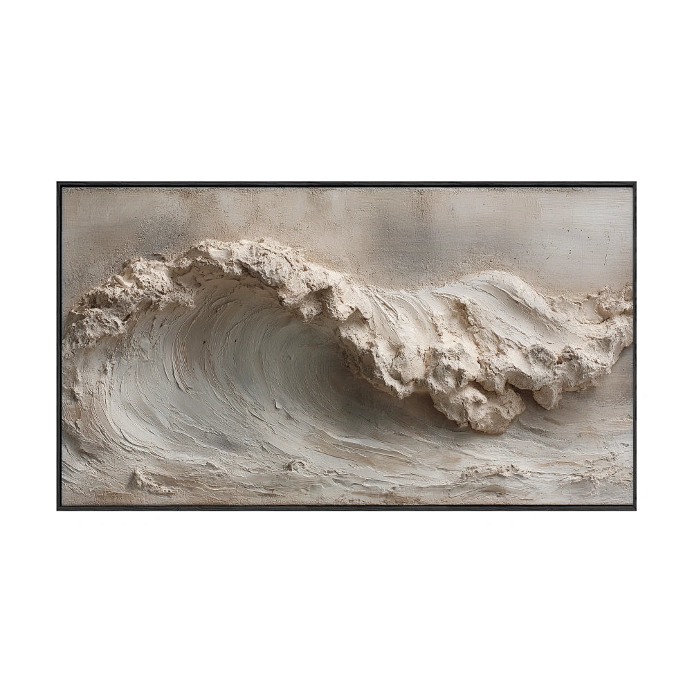 Textured Plaster 3D Relief Abstract Ocean Wave Wall Art Neutral Beige White Light Grey Modern Minimalist Wabi Sabi Stucco Decor for Living Room Bedroom Office Dining Room Hallway