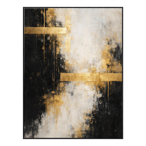 Bold Black Gold White Abstract Textured Wall Art – Modern Vertical Canvas Decor with Impasto Knife Brushwork, Contrast Metallic Lines for Contemporary Living Room Bedroom Office Dining Hallway