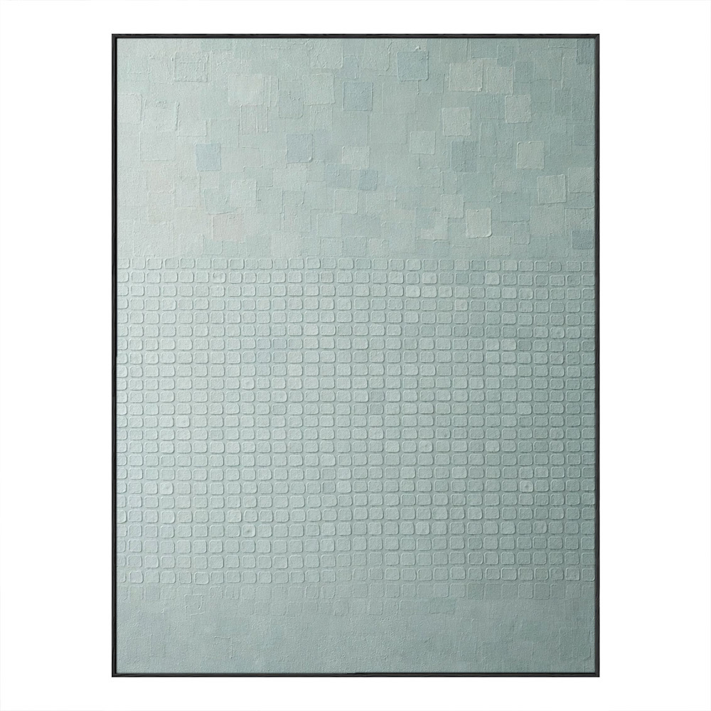 Minimalist Light Blue-Grey Geometric Abstract Textured Wall Art, Subtle Modern Grid and Irregular Block Pattern, Muted Contemporary Wall Decor for Calm Spaces