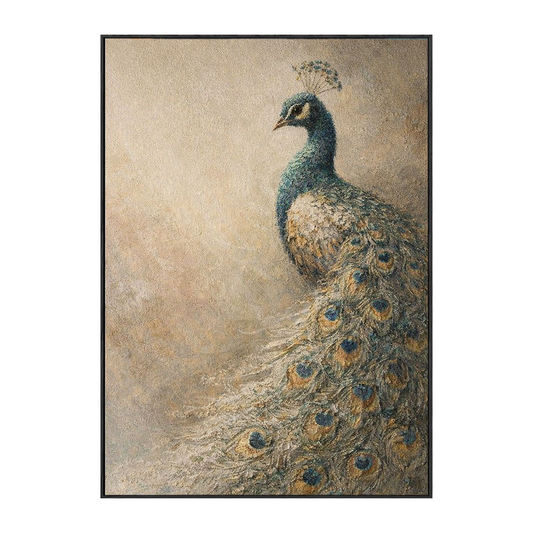 Vintage Textured Peacock Wall Art Elegant Animal Bird Painting for Living Room Bedroom Office Dining Hallway Decor Muted Earthy Tones Canvas Artwork Classic Home Decoration