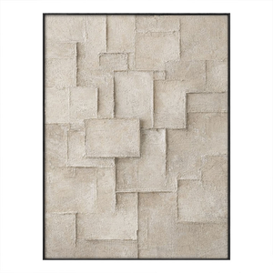 Minimalist Asymmetrical Neutral Geometric Blocks Wabi Sabi Wall Art, Beige & Light Brown Muted Tone 3D Relief Plaster Artwork, Modern Textured Abstract Decor for Contemporary Home