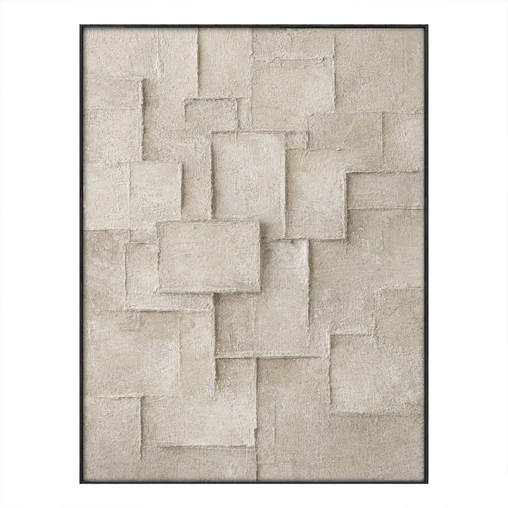 Minimalist Asymmetrical Neutral Geometric Blocks Wabi Sabi Wall Art, Beige & Light Brown Muted Tone 3D Relief Plaster Artwork, Modern Textured Abstract Decor for Contemporary Home