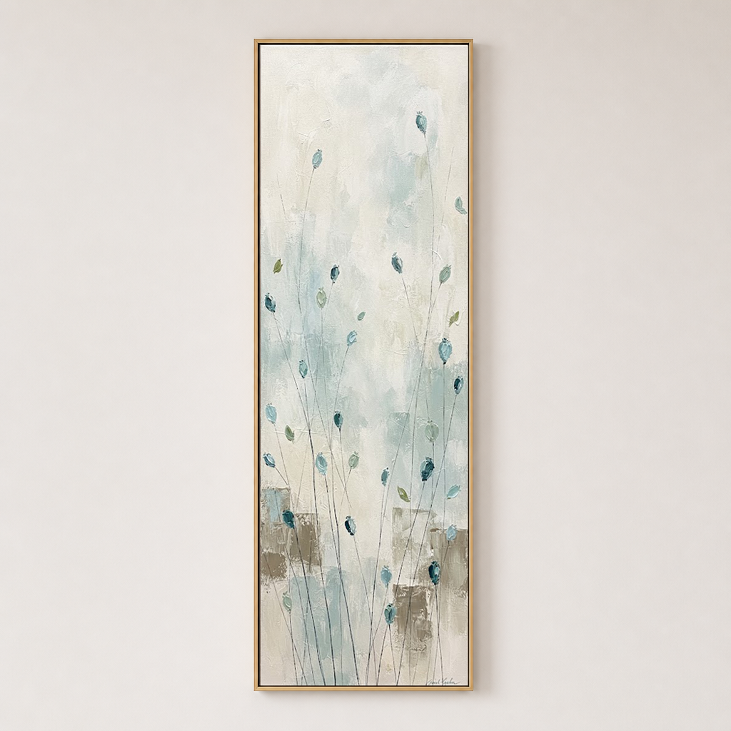 Abstract Teal Blue Beige Brown Botanical Canvas Wall Art Minimalist Floral Stem Nature Painting for Modern Home Decor Living Room Bedroom Office