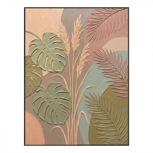 Bohemian Tropical Monstera Palm Leaves Pampas Grass Textured Abstract Floral Wall Art for Living Room Bedroom Dining Room Office Home Decor