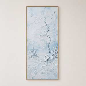 Minimalist Light Blue White Abstract Textured Ocean-inspired Framed Wall Art for Modern Living Room Bedroom Dining Room Hallway Office