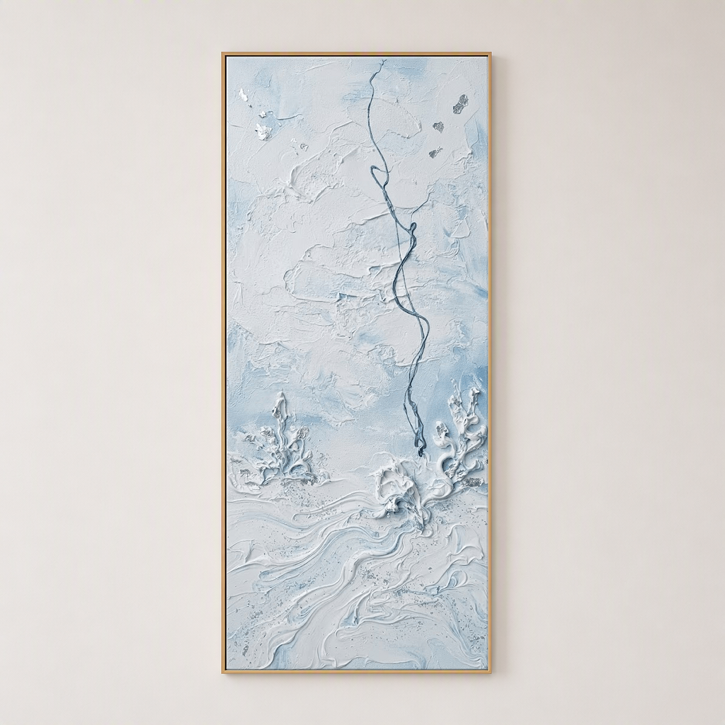 Minimalist Light Blue White Abstract Textured Ocean-inspired Framed Wall Art for Modern Living Room Bedroom Dining Room Hallway Office