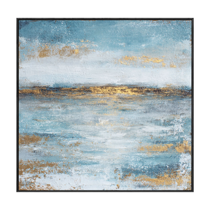 Abstract Blue and Gold Textured Ocean and Sky Canvas Wall Art Modern Minimalist Seascape Painting for Living Room Bedroom Office Dining Hallway Home Decor