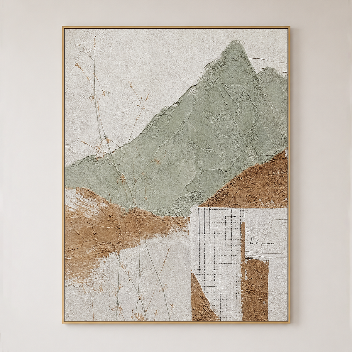 Abstract Sage Green Terracotta Off White Textured Acrylic-style Vertical Landscape Wall Art for Living Room
