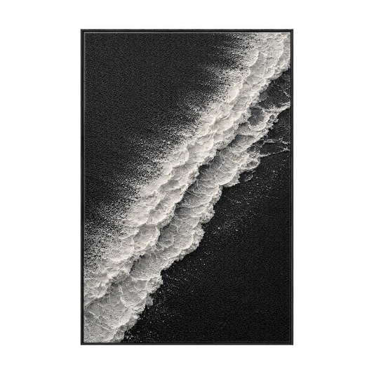 Black and White Abstract Ocean Wave Textured Wall Art, Minimalist Monochrome 3D Wave Texture Canvas Artwork for Modern Home Decor, Framed Coastal Inspired Black White Plaster Wall Art for Living Room Bedroom Office