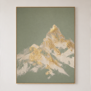 Abstract Textured Sage Green Gold Beige Landscape Vertical Wall Art for Living Room