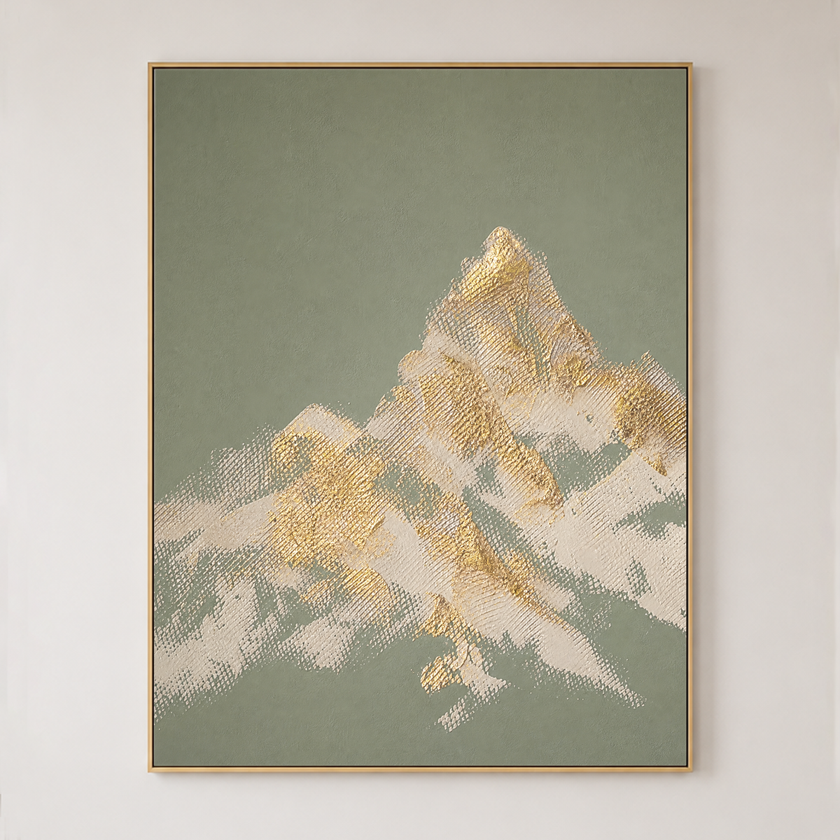 Abstract Textured Sage Green Gold Beige Landscape Vertical Wall Art for Living Room