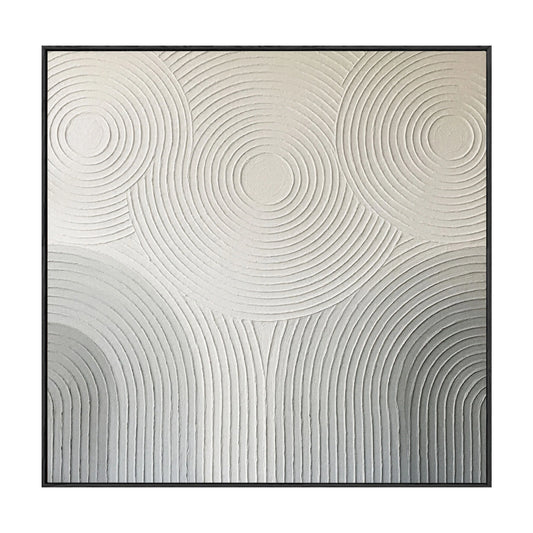 Minimalist Abstract Concentric Circles Textured Plaster Wall Art Neutral Monochrome White Medium Grey Modern Geometric Decor for Contemporary Spaces