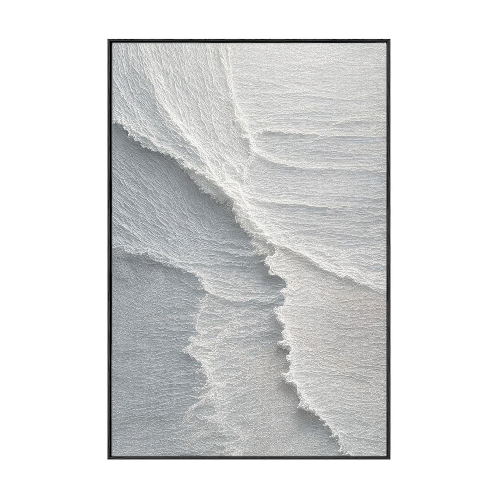 Minimalist Abstract White Light Grey Textured Impasto Wall Art – Soft Layered Neutral Waves Calming Modern Home Decor for Contemporary Office, Hallway, Bedroom, Living Room & Dining Room