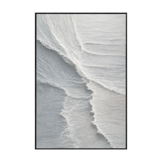 Minimalist Abstract White Light Grey Textured Impasto Wall Art – Soft Layered Neutral Waves Calming Modern Home Decor for Contemporary Office, Hallway, Bedroom, Living Room & Dining Room