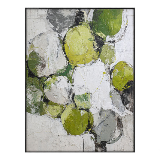 Abstract Green White Grey Geometric Circles Textured Wall Art Modern Minimalist Canvas Artwork for Contemporary Home Interior Decor