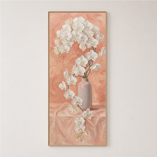 Cascading White Orchid Impasto on Blush Pink