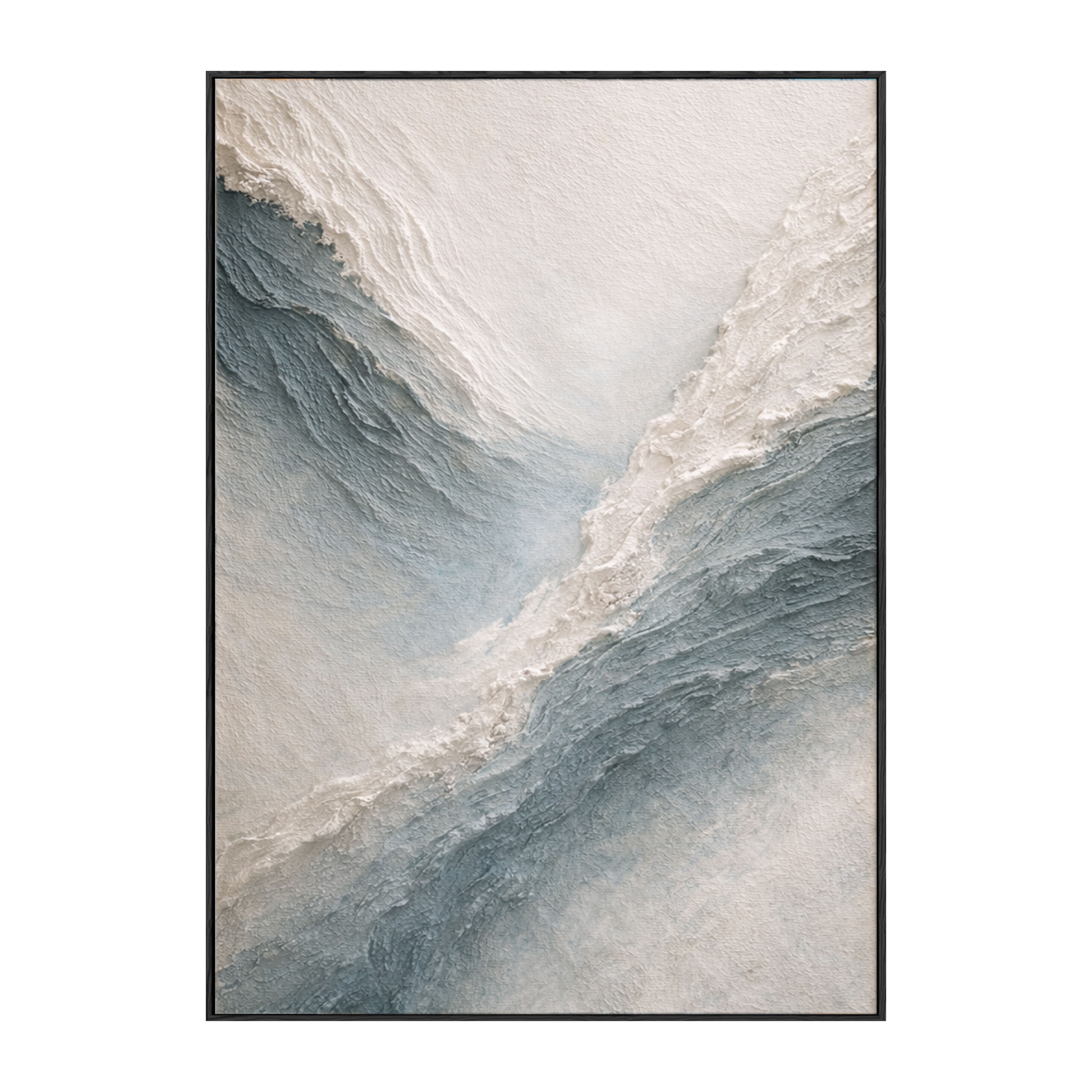 Minimalist Abstract Ocean Wave Textured Impasto Wall Art Blue White Beige Thick Knife Brush Strokes Painting Modern Decor for Home Office