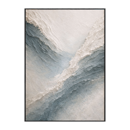 Minimalist Abstract Ocean Wave Textured Impasto Wall Art Blue White Beige Thick Knife Brush Strokes Painting Modern Decor for Home Office