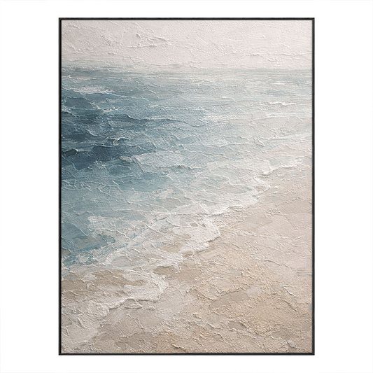 Abstract Textured Ocean Beach Scene Impasto Wall Art, Soft Blue White Beige Coastal Seascape Artwork, Modern Minimalist Sea Sand Sky Painting for Living Room Bedroom Dining Room Office Hallway, Calm Neutral Color Home Decor Wall Hanging