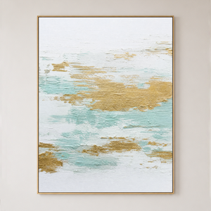Textured Abstract White Gold Light Teal Vertical Acrylic-Style Wall Art for Living Room