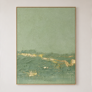 Textured Abstract Sage Green And Gold Vertical Acrylic-Style Wall Art For Living Room