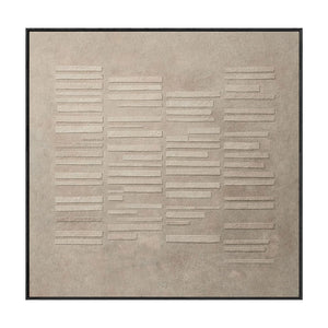 Minimalist Neutral Beige Light Grey Geometric Line Textured Plaster Abstract Square Wall Art for Modern Minimal Living Spaces