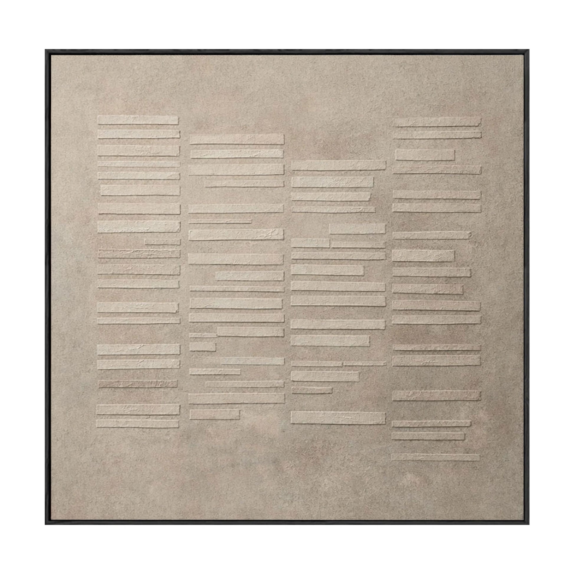 Minimalist Neutral Beige Light Grey Geometric Line Textured Plaster Abstract Square Wall Art for Modern Minimal Living Spaces