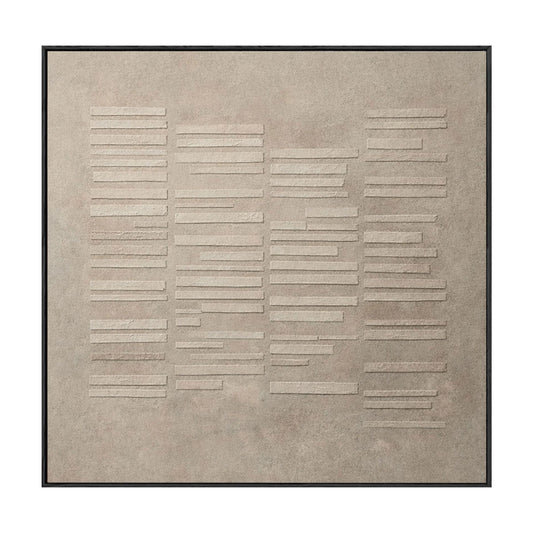 Minimalist Neutral Beige Light Grey Geometric Line Textured Plaster Abstract Square Wall Art for Modern Minimal Living Spaces
