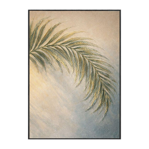 Minimalist Soft Muted Green Beige Palm Leaf Textured Framed Canvas Wall Art for Tranquil Home Decor