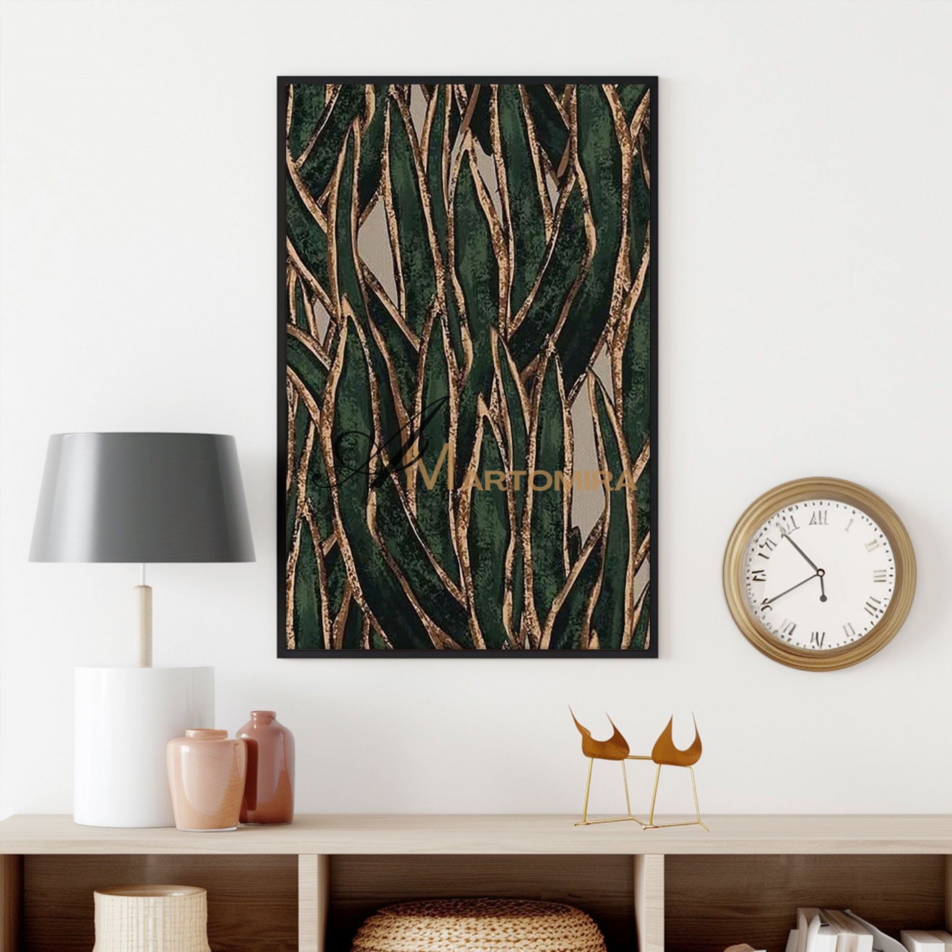 Abstract Wall Art | Decorative Wall Art | Green And Gold Abstract Painting #MF001