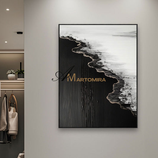 Beach Art Paintings | Black And White Wall Art | Abstract Ocean Painting | Wall Art For Living Room #POS052