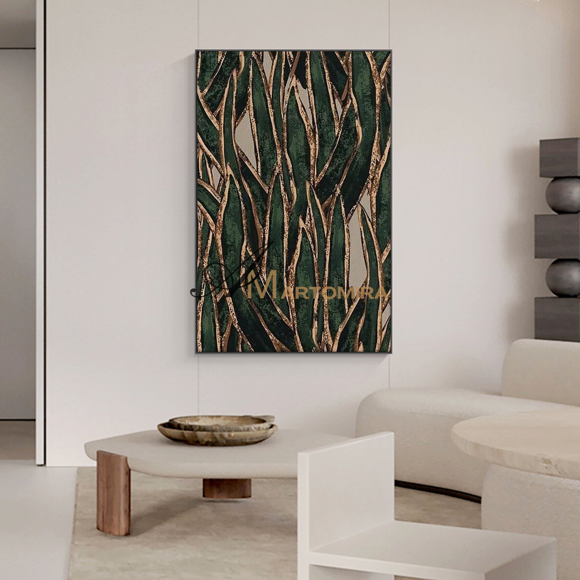 Abstract Wall Art | Decorative Wall Art | Green And Gold Abstract Painting #MF001