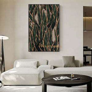 Abstract Wall Art | Decorative Wall Art | Green And Gold Abstract Painting #MF001