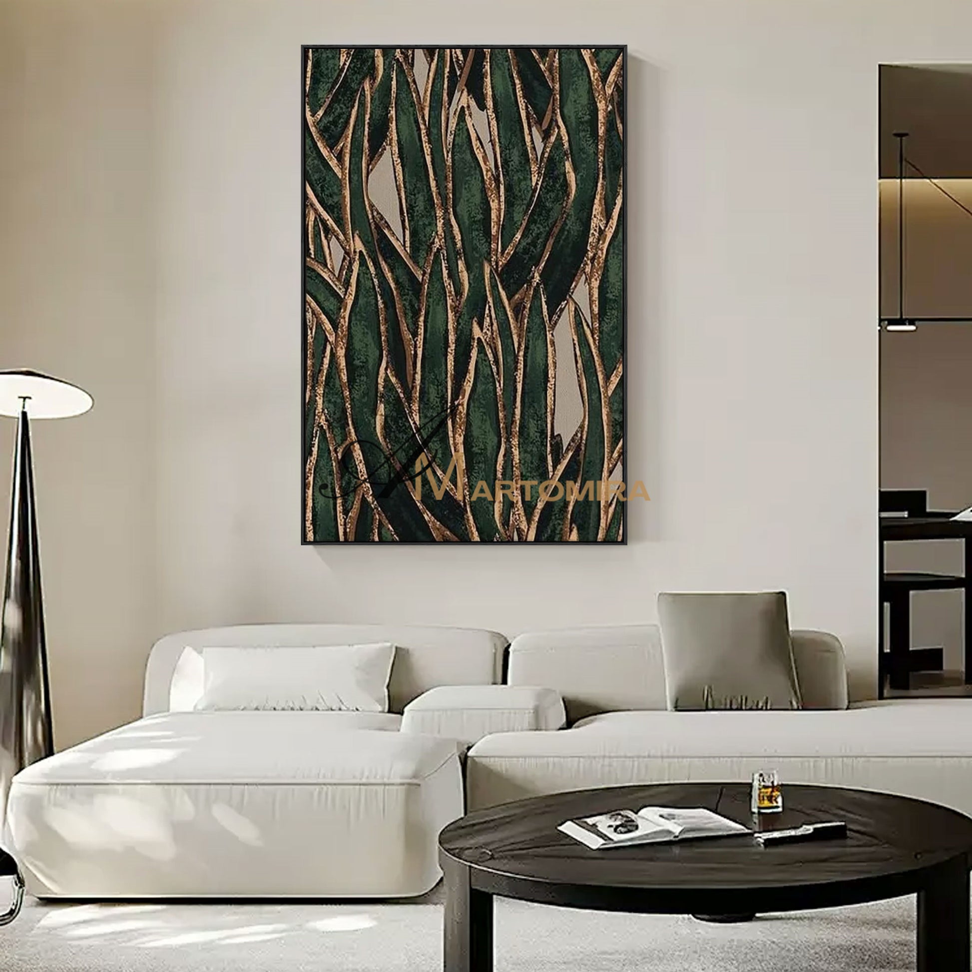 Abstract Wall Art | Decorative Wall Art | Green And Gold Abstract Painting #MF001