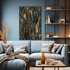 Abstract Wall Art | Decorative Wall Art | Green And Gold Abstract Painting #MF001