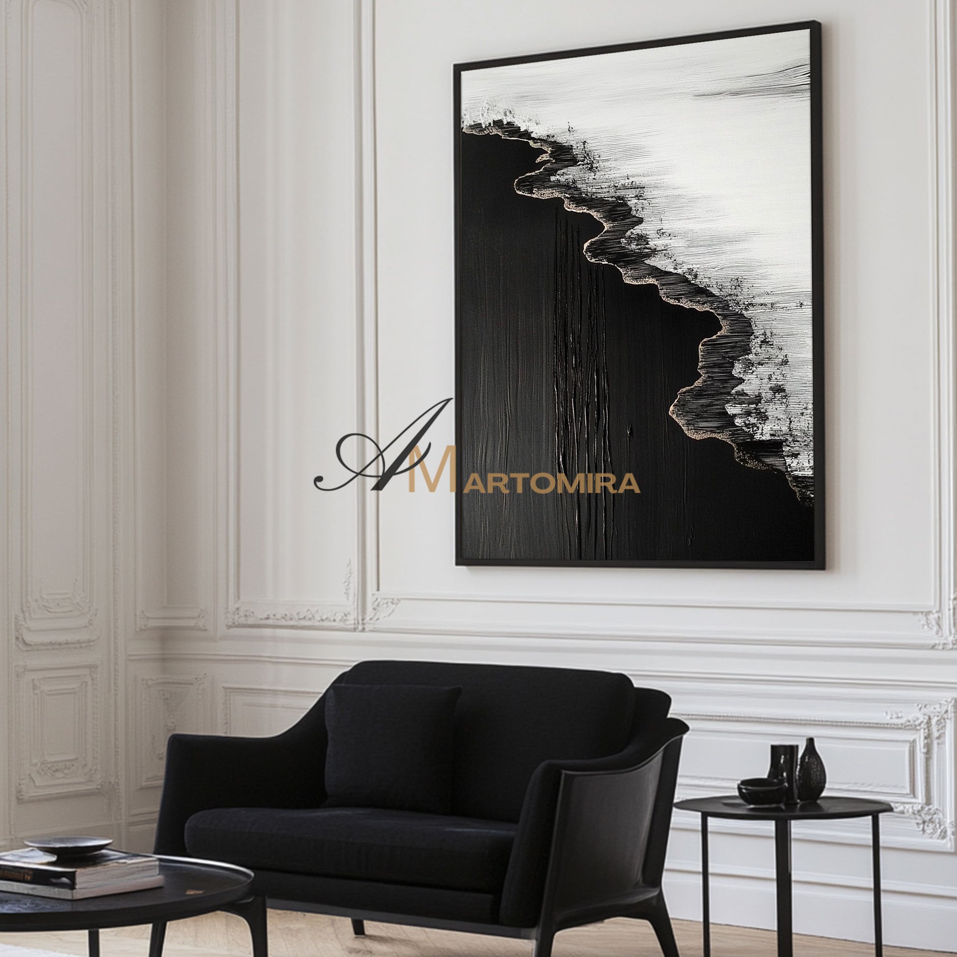 Beach Art Paintings | Black And White Wall Art | Abstract Ocean Painting | Wall Art For Living Room #POS052