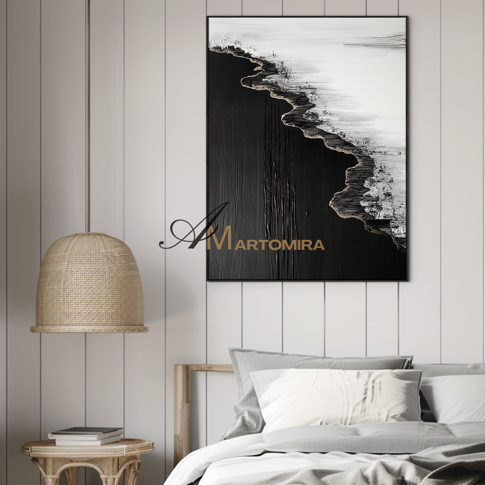 Beach Art Paintings | Black And White Wall Art | Abstract Ocean Painting | Wall Art For Living Room #POS052