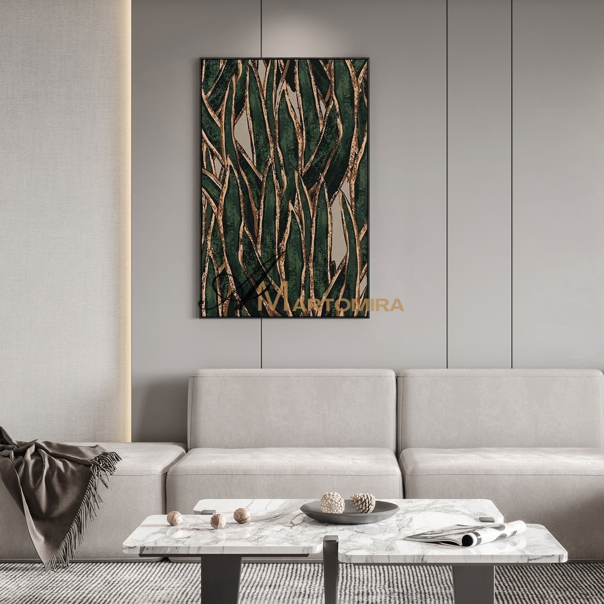 Abstract Wall Art | Decorative Wall Art | Green And Gold Abstract Painting #MF001