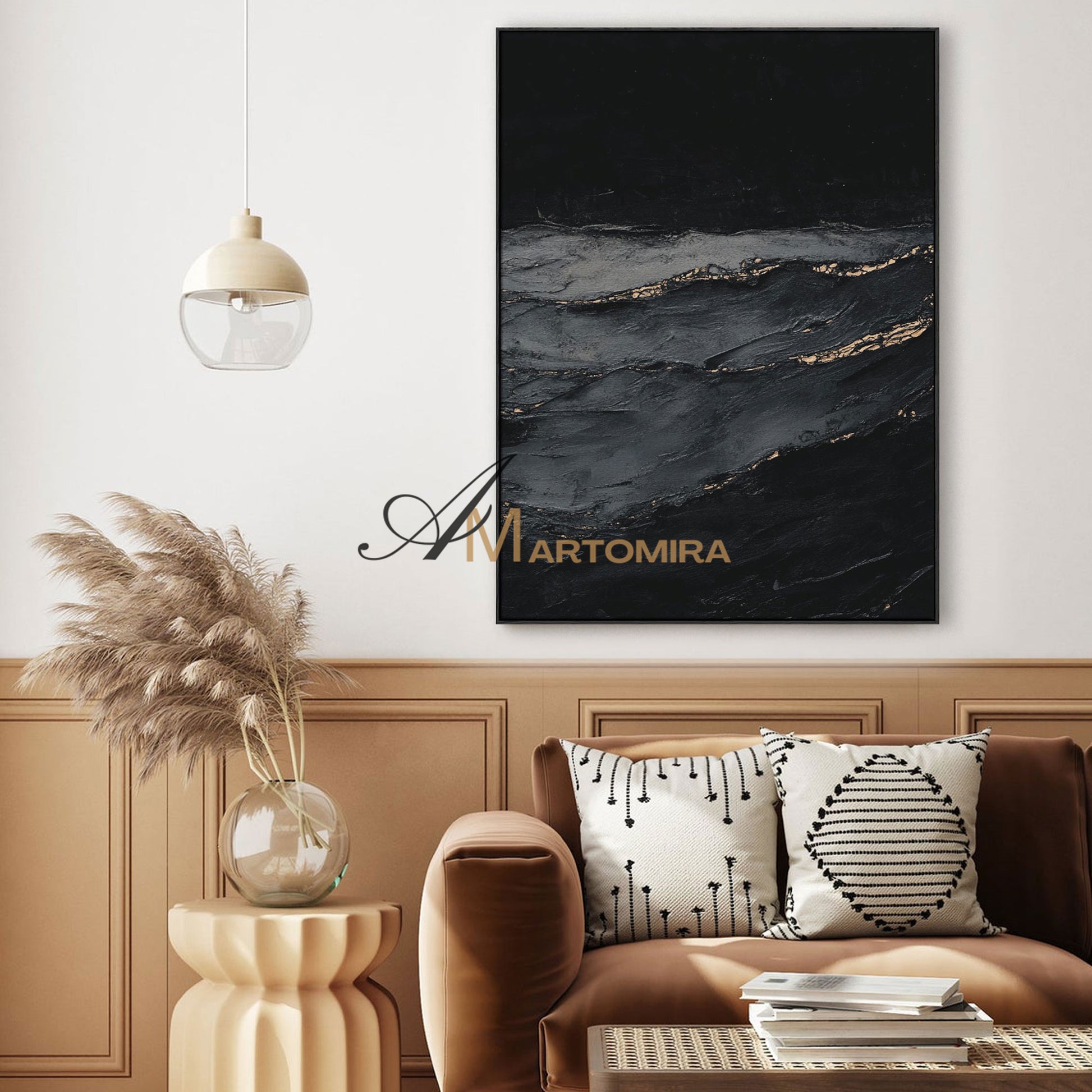 Black Textured Art | Ocean Wall Art | Abstract Wave Painting | Large Abstract Landscape Wall Art #POS060