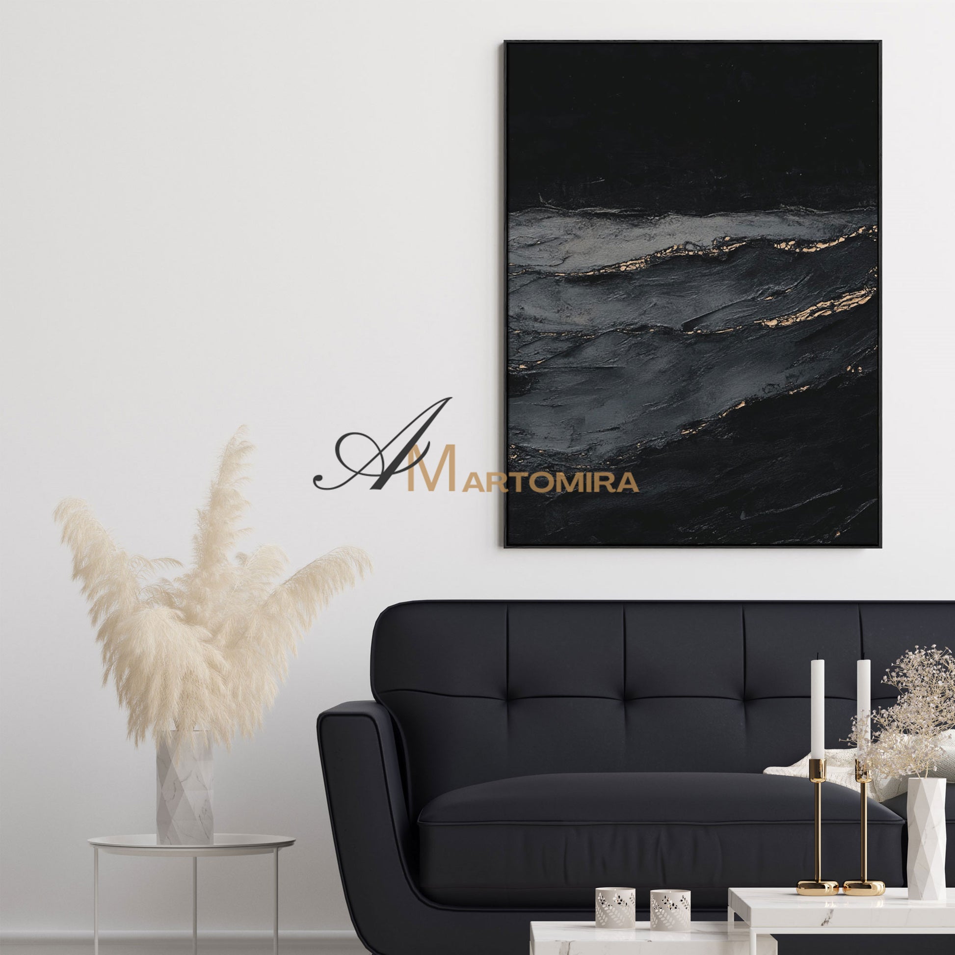 Black Textured Art | Ocean Wall Art | Abstract Wave Painting | Large Abstract Landscape Wall Art #POS060
