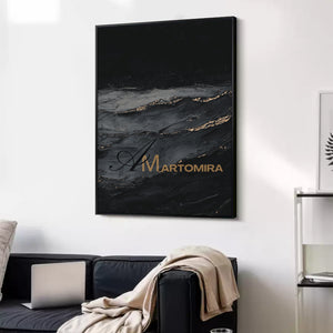 Black Textured Art | Ocean Wall Art | Abstract Wave Painting | Large Abstract Landscape Wall Art #POS060
