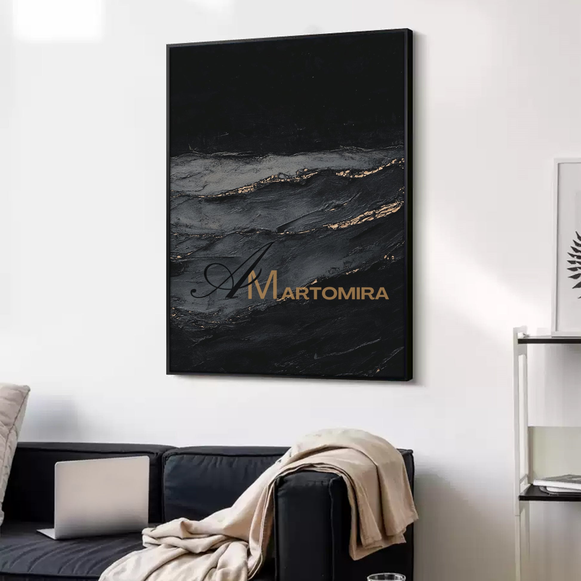 Black Textured Art | Ocean Wall Art | Abstract Wave Painting | Large Abstract Landscape Wall Art #POS060