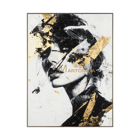 Black And Gold Wall Art | Portraits Painting | Woman Painting | Large Canvas Art #AP003
