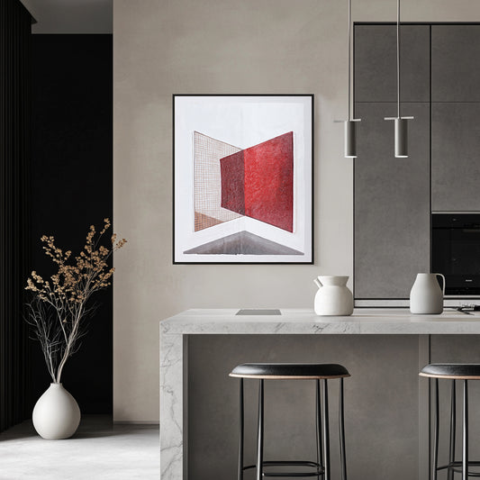 Red And White Wall Art | Abstract Geometric Art | Minimalist Abstract Art #DF017