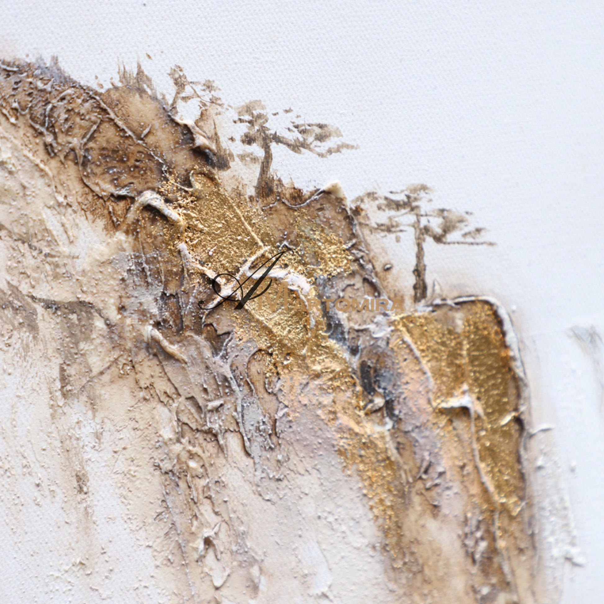 Painting Of The Mountains | Gold White Wall Art | Minimalist Abstract Art | Wabi Sabi Art #DF008