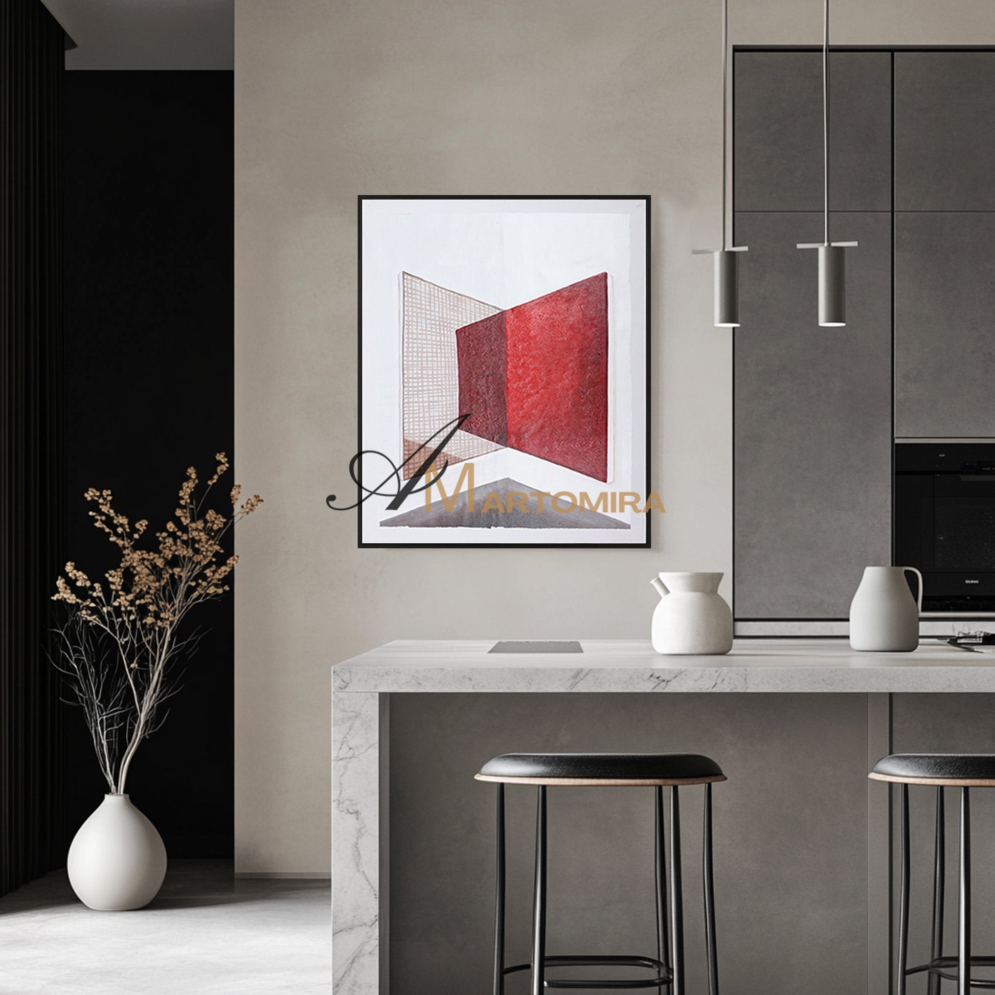 Red And White Wall Art | Abstract Geometric Art | Minimalist Abstract Art #DF017