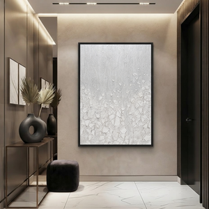 White Light Gray Textured Minimalist Abstract Vertical Wall Art for Living Room