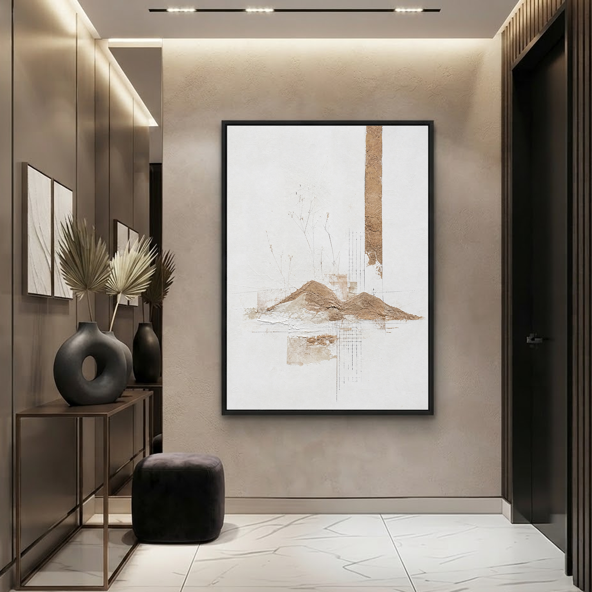 Abstract Minimalist Wabi Sabi Neutral Landscape Plaster Texture Vertical Wall Art for Living Room Office