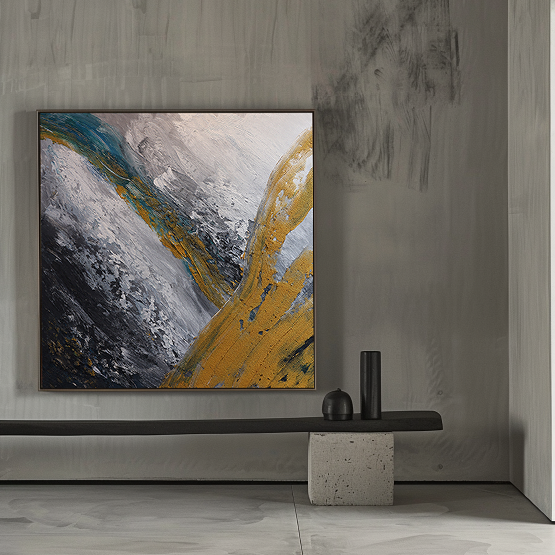 square wall art | black and gold wall art | modern abstract wall art | large canvas art #DF061